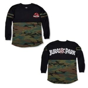 JURASSIC PARK Women Small Universal Studios Black Green Camo Spirit Jersey Shirt